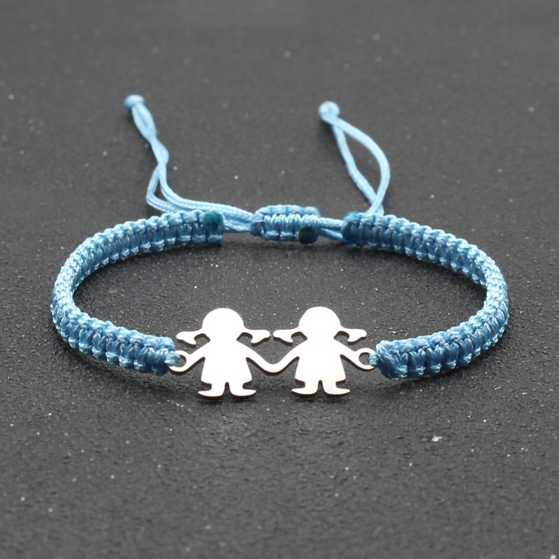 Stal nierdzewna śliczne Twin Little Girl Charm bransoletka czarna lina pleciona regulowane bransoletki dla kobiet biżuteria Mujer Pulsera: Sky blue