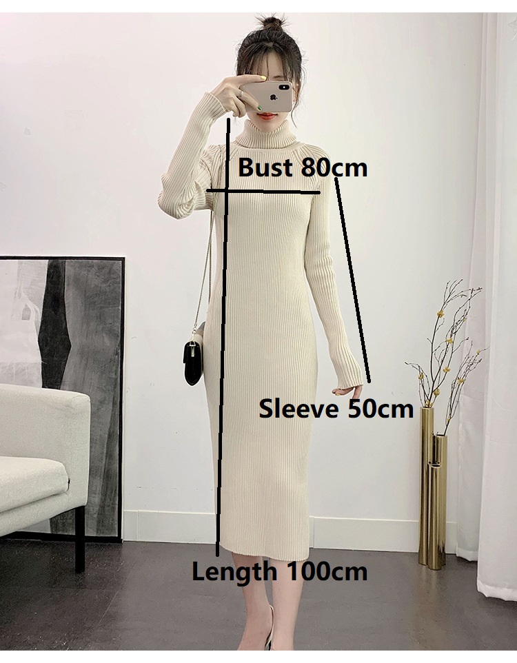 Coltrui Volledige Mouw Gebreide Jurk Vrouwelijke Winter Fall Vestidos Casual Dikke Gedraaide Vrouwen Lange Trui Jurken Beige