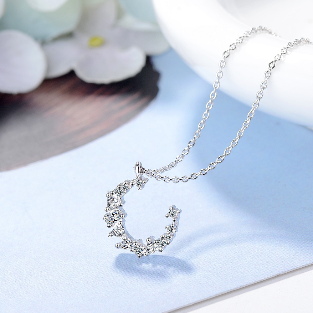 Conjunto de joyería nupcial para mujer, , gargantilla de luna de Plata de Ley 925, collares, pendientes de circonia cúbica llamativa, aretes