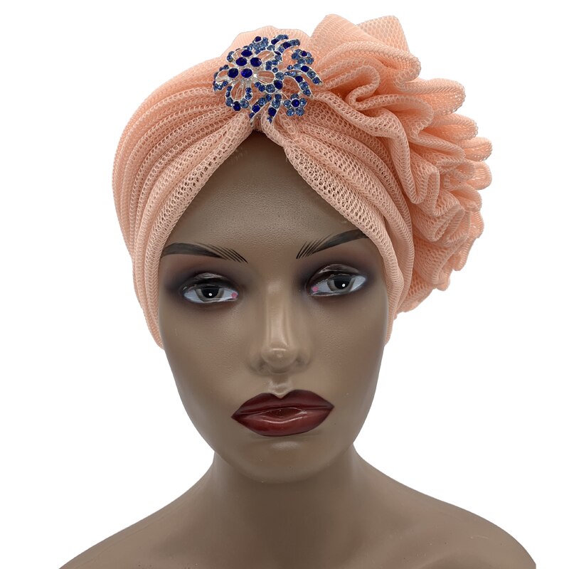 Couvre-chef africain en maille pour femmes, casquette Turban d&#39;été, couvre-chef prêt à porter, avec diamants exagérés, chapeau pour dames, gels de mariage, 2022: pink