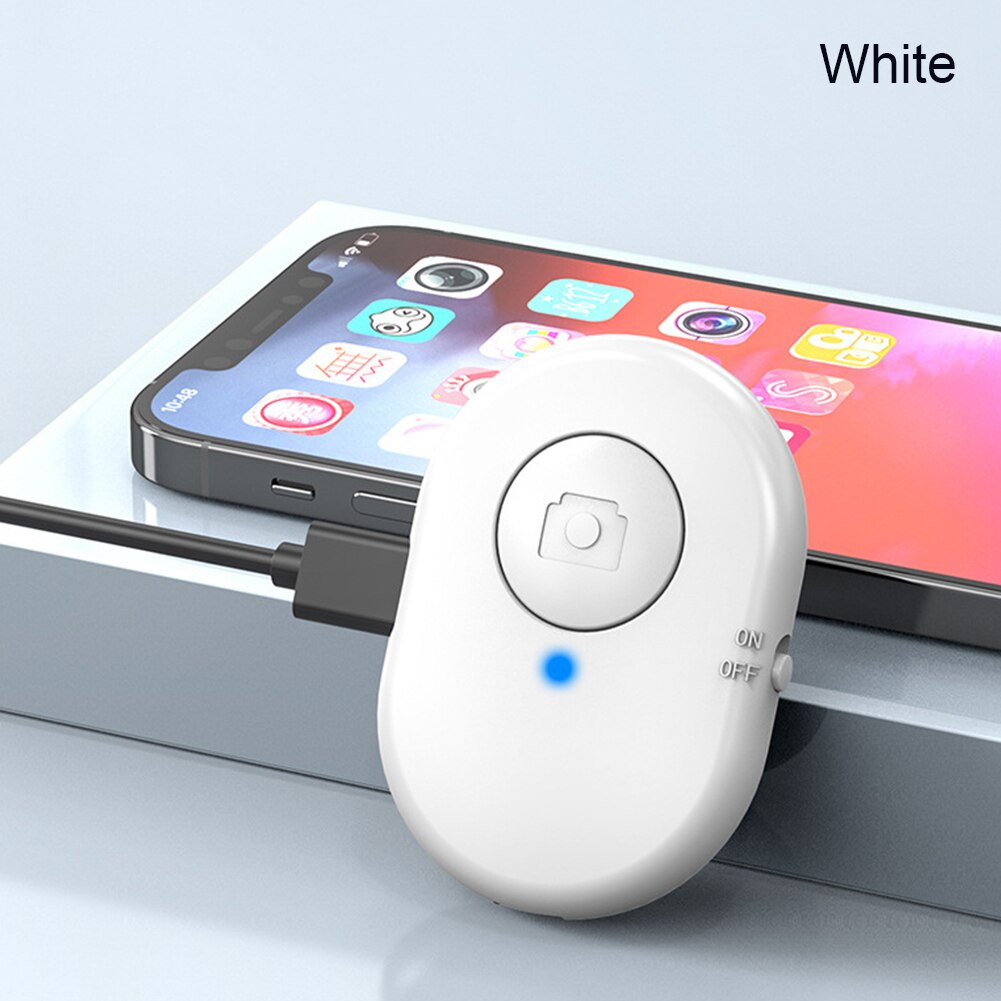 Rechargeable Wireless Bluetooth-Compatible Self-Timer Selfie Stick Shutter Release Wireless Remote Control for iPhone Android: White-01