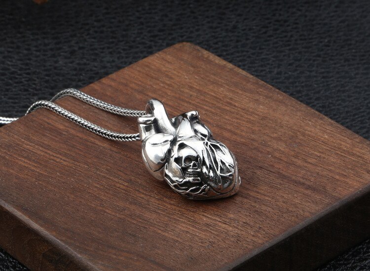 925 sterling Silver skull heart men pendant charm Jewelry A3054