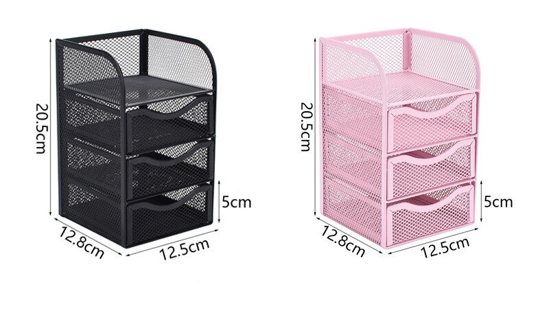 Drawer Storage Box Sundries Rack Metal Note Box Office Stationery Three-layer Grid Multifunctional Magazine Storage Rack