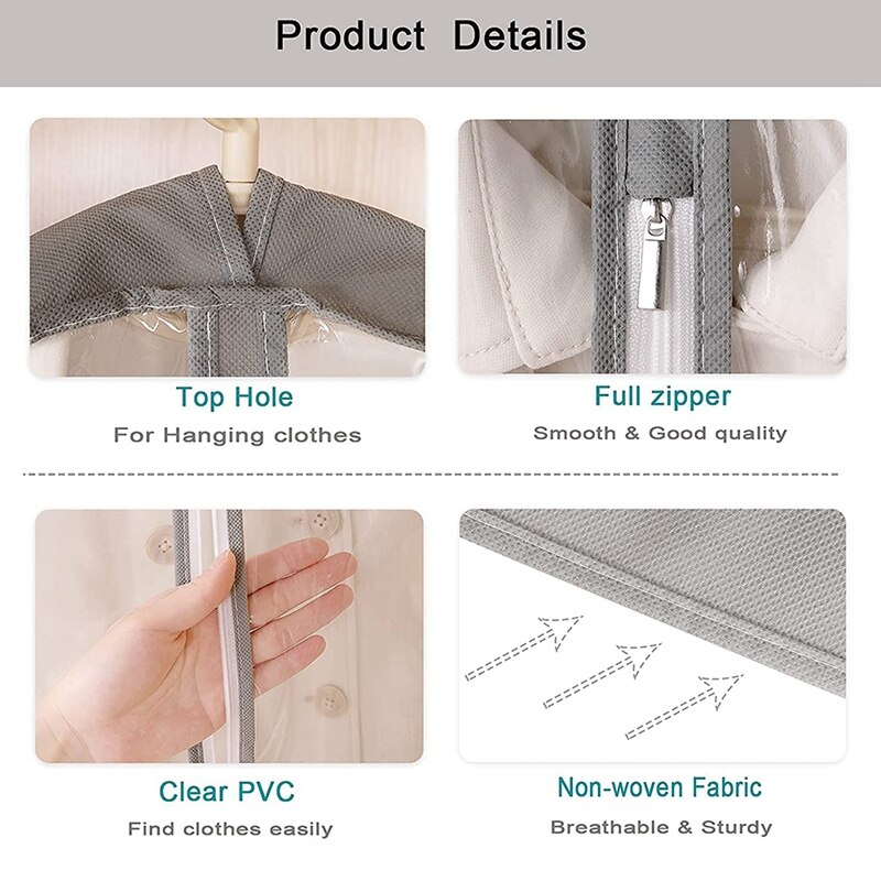 Garment Bags For Closet Storage Hanging Clothes 6 Pack, 40Inch Storage Bags For Clothes Suit Bags With 4Inch Gusseted