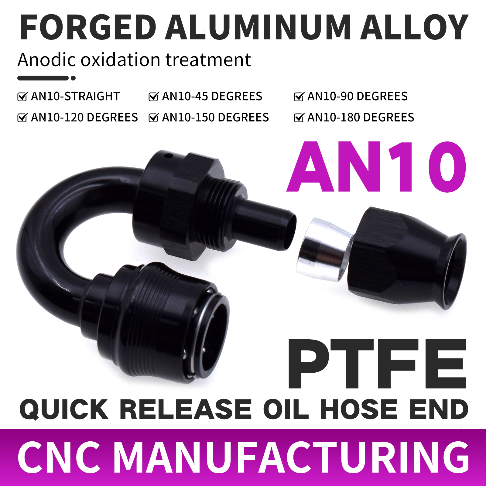 PTFE AN10 Al Alloy Straight45°90 Degree Swivel Hose End Fitting Quick Release Oil Hose Connector Universal Auto Modified Adapter