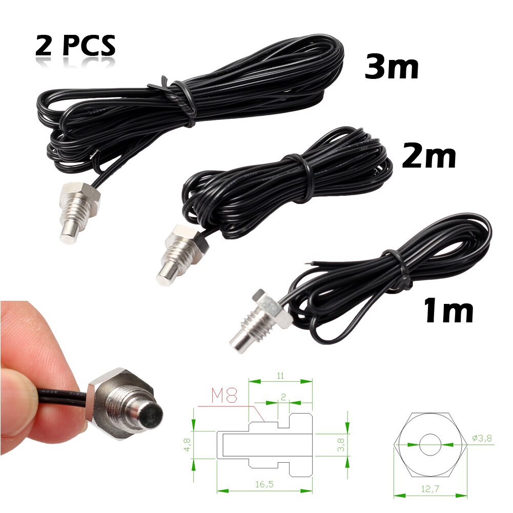 1/2/3m 2pcs NTC 10K Thermistor Temperature Sensor Thread Probe Cable Waterproof for TEMP Controllerfor