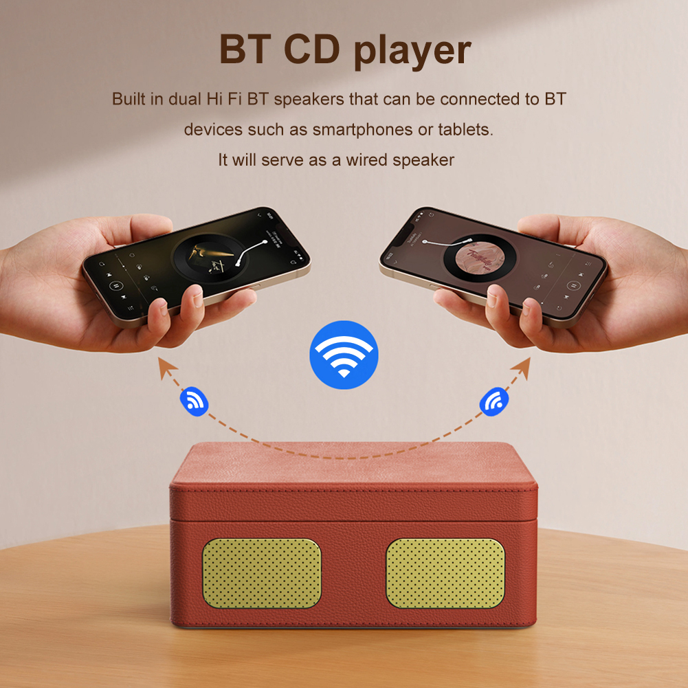 Retro Bluetooth CD Player with Remote Control Wireless CD Player Bluetooth5.0/5.4 Rechargeable Desktop CD Multimedia Player