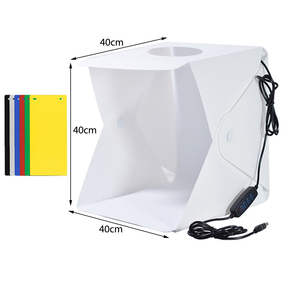 20/30/40cm Light Box LED Three-Color USB Rechargeable Portable Photography Studio Folding Background Kit for DSLR Camera: 40cm