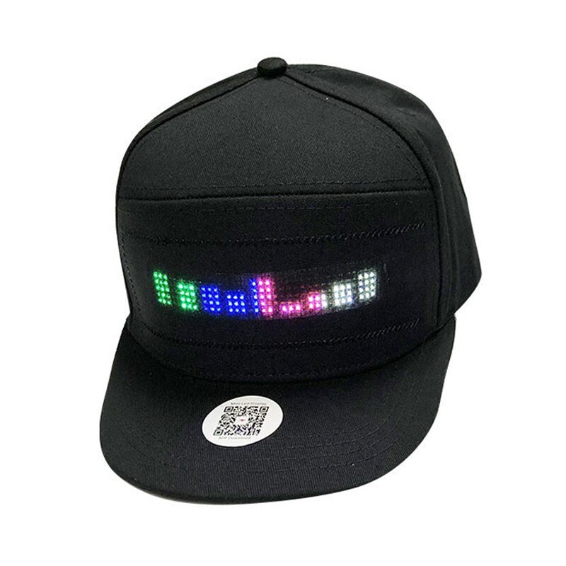 Sombrero LED que brilla con aplicación para teléfono móvil, se desplaza de forma inalámbrica, Bluetooth, pantalla Flexible, gorra LED, pantalla de mensajes: black