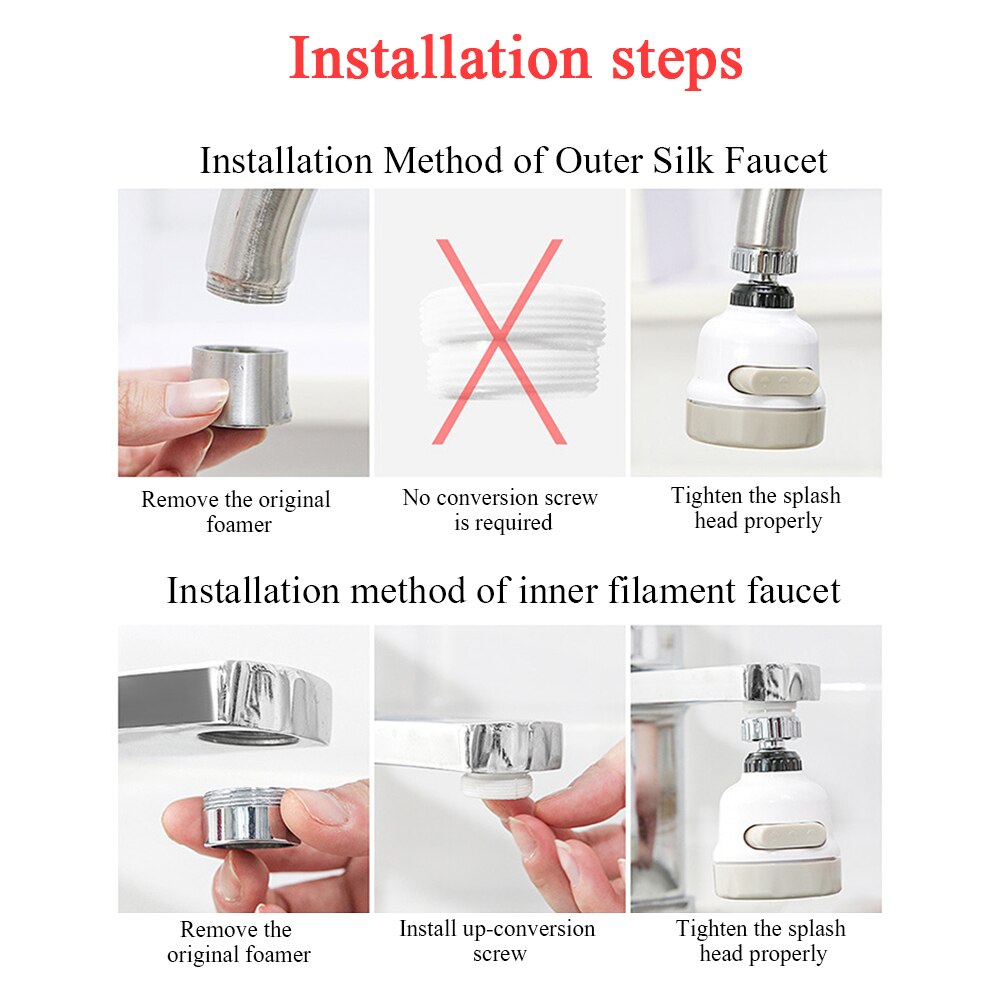 Kitchen Moveable Flexible Tap Head Shower Diffuser Rotatable 3 Mode Spray Nozzle Adjustable Booster Faucet Kitchen Accessories