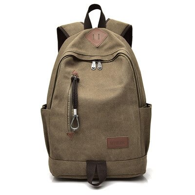 Manlig ryggsäck axelrem dragkedja solid fritidsväska universitetsstudenter skolväska canvas ungdoms resväska herr ryggsäckar: D kaffe