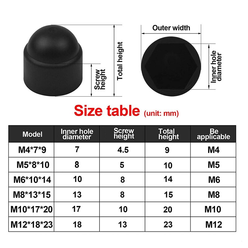 145 Pcs Bolt Dome Cover Caps Nut Protection Cover Cap Black Plastic Nut and Bolt Cover Hexagon Black Dome Bolt Nut