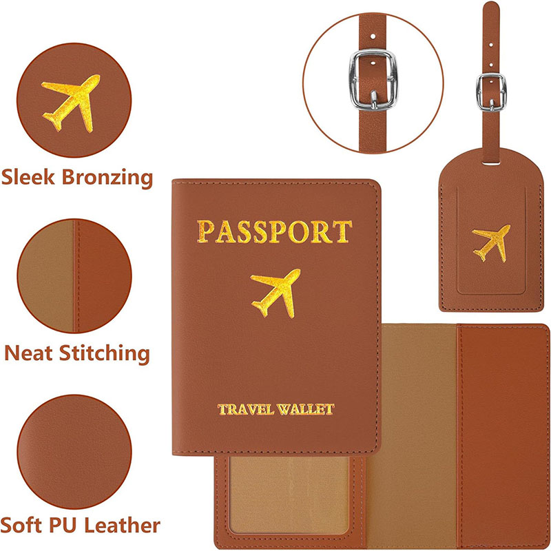 2Pcs/Set PU Travel Passport Cover Luggage Tag Suitcase Identifier Label Baggage Boarding Bag Tag Name ID Address Passport Holder
