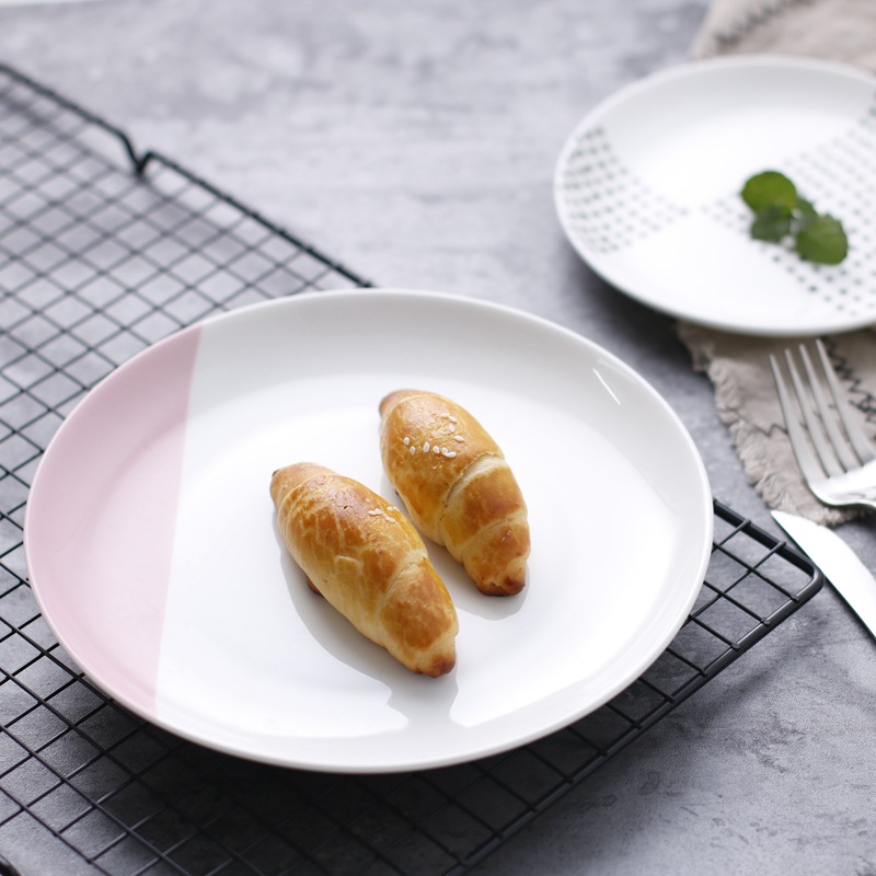 1 st porslin servis rosa frukosttallrik geometrisk kontrast servis skifferfat fast biff tallrik tårta ost