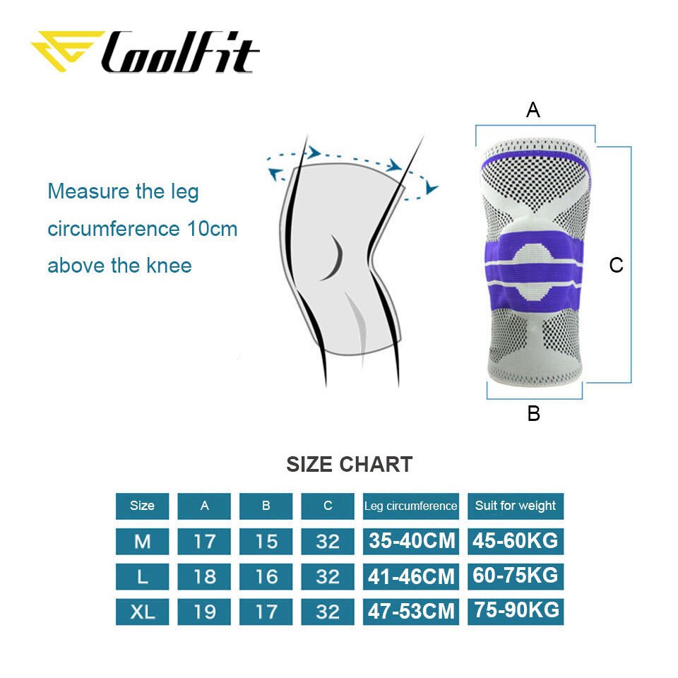 CoolFit 1Pair Basketball Knee Pads with Support Silicon Padded Elastic Non-slip Patella Brace Kneepad for Fitness Gear Protector