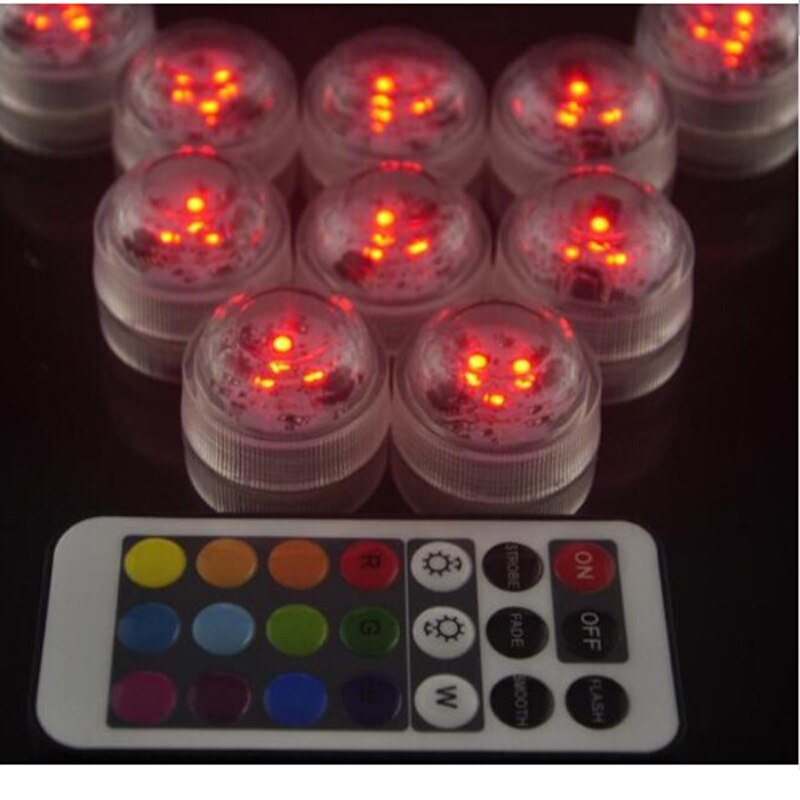 16 farver rgb 10 led undervands natlampe batteri  + 24 nøgle ir fjernbetjening nedsænket lys holdbar led pære bærbar fødselsdag: Lille en