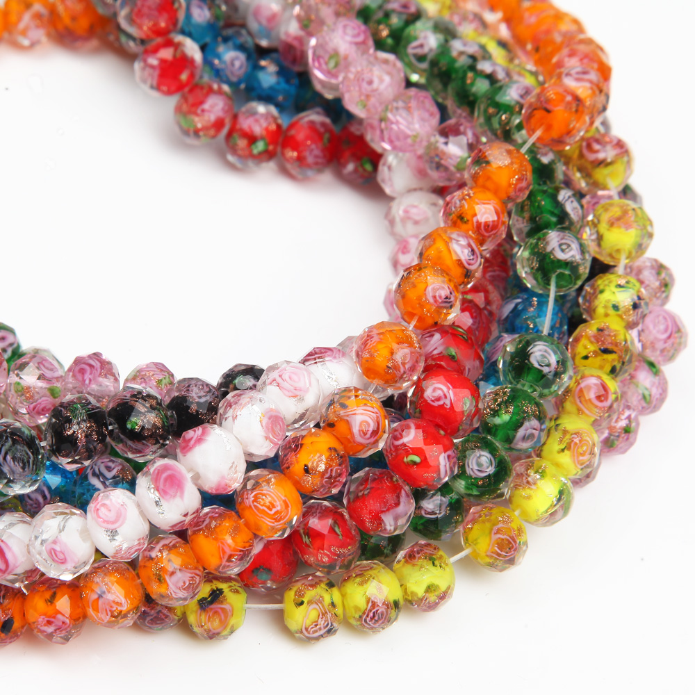 8/10mm Murano Glass Lampwork Beads for Jewelry Making Necklace Diy Bracelet Rondelle Faceted Flower Beads Accessories Supplies