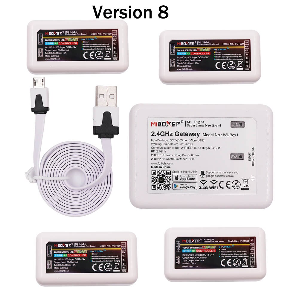 Mi lumière WiFi boîte RGBCCT contrôleur 2.4GHz passerelle MIBOXER WL-Box1 4 zones RF télécommande couleur température LED gradateur: Version 8