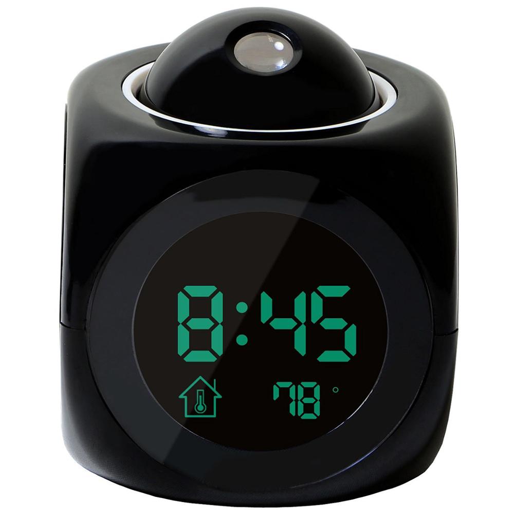 Multifunctionele Led Projectie Digital Weer Kleurrijke Backlight Elektronische Snooze Wekker Functie: Black