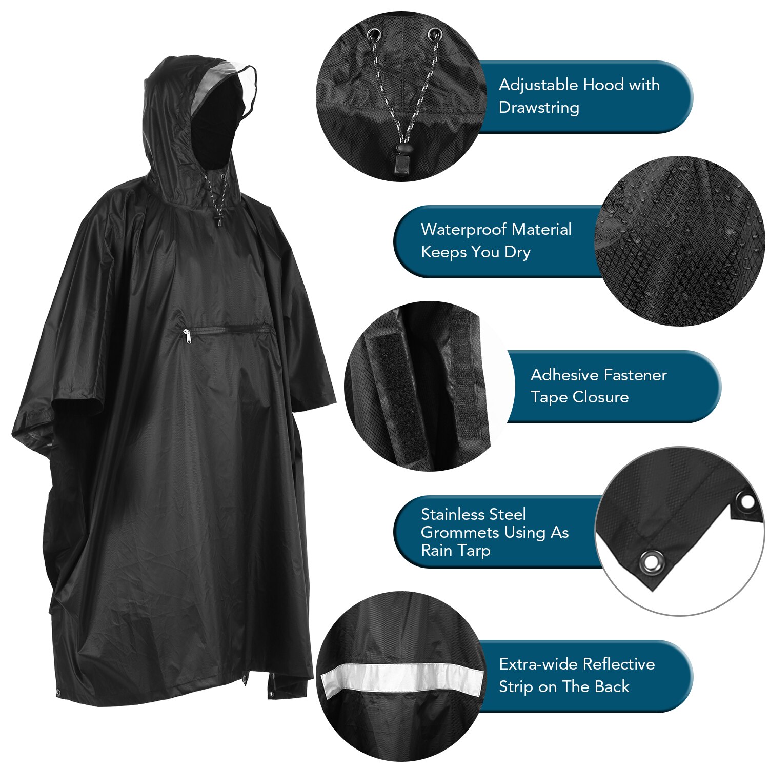 Lixada Hooded Rain Poncho Waterproof Rain Coat Raincoat Jacket Cycling Rain Cover for Outdoor Camping Hiking Fishing