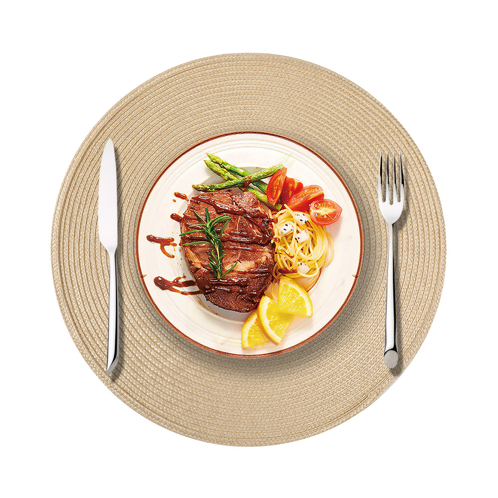 Mantel Individual redondo de 38cm para el hogar, tapete aislante de PP para mesa de comedor, tapete de comedor tejido biodegradable para cocina, mesa de comedor de Navidad, decoración de: Rojo