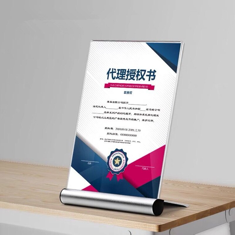 A4 L Shape Aluminum Base Acrylic Price Label Holder Desk Display Stand Menu Holder Paper Card Poster Display Frame