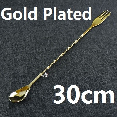 Stainless Steel Cocktail Bar Spoon Hoffman Drink Mixer Bar Stirring Mixing Spoon Stirrer: Gold 30cm