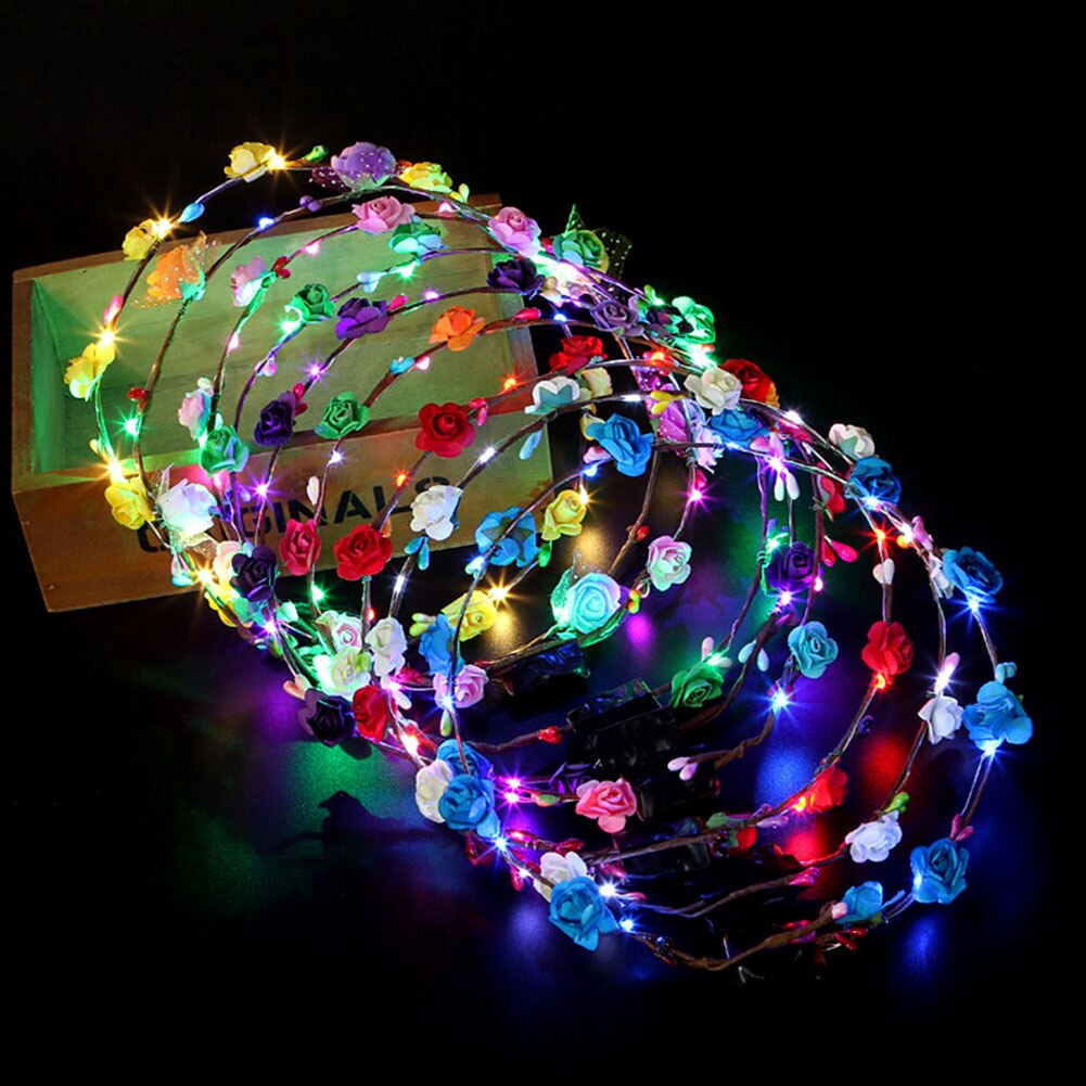 10PCS LED Wreaths LED Flower Crown for Women Wedding Wreath Headband Christmas Party Decoration LED Hair Band