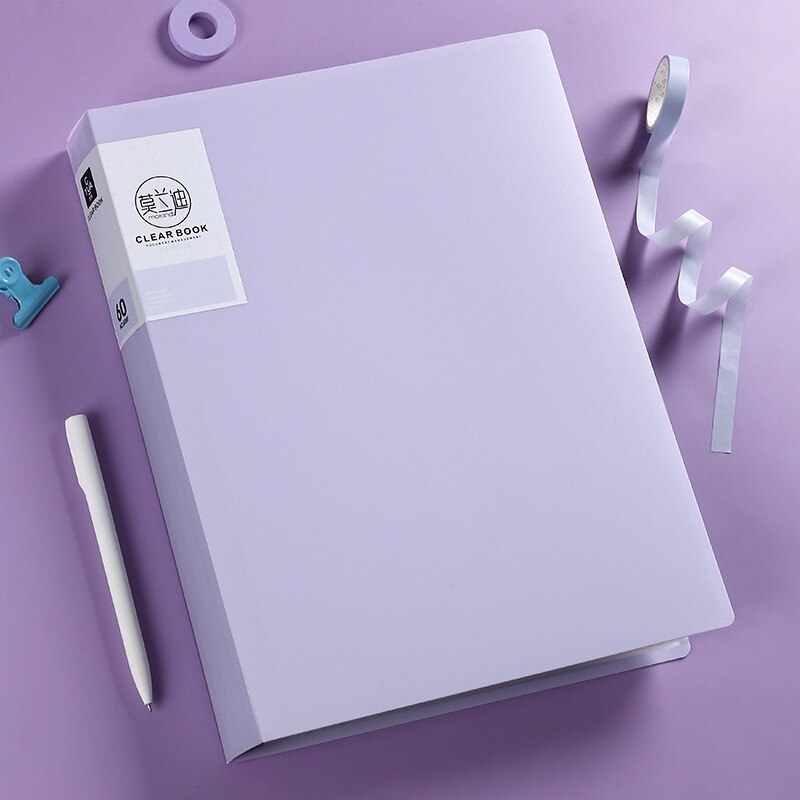 40 60 80 Pages A4 Size A4 Information Book Folder Storage Rganizer Book Multi-layer Loose-leaf Folder Student Office File Book: 60 pages purple