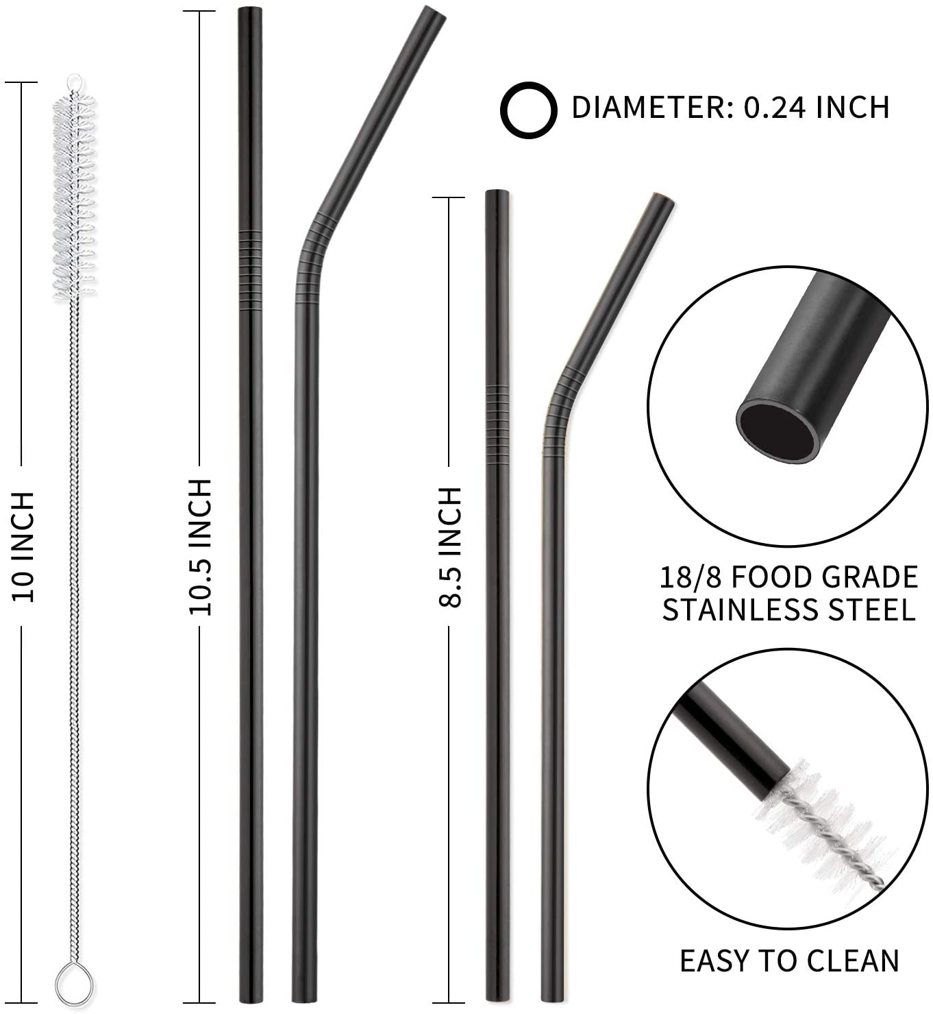 12- pakke genanvendeligt rustfrit stål sugerør metal sugerør til mate 30oz og 20oz tåler opvaskemaskine , 2 børster inkluderet multi