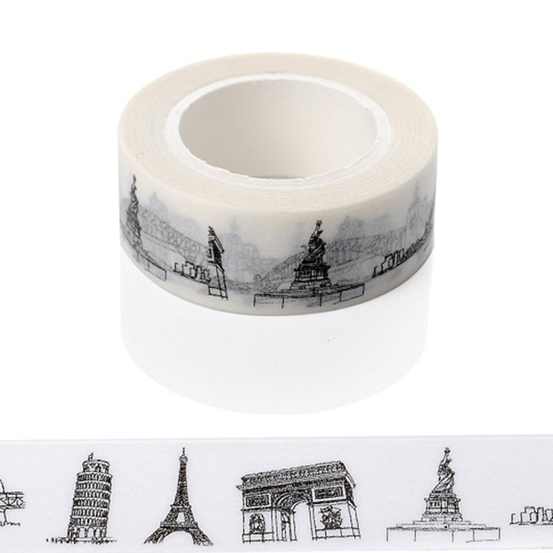 1 Pc Geschetst Parijs Eiffeltoren Japanse Washi Tape Kantoor Plakband Adesivo 15Mm * 10M