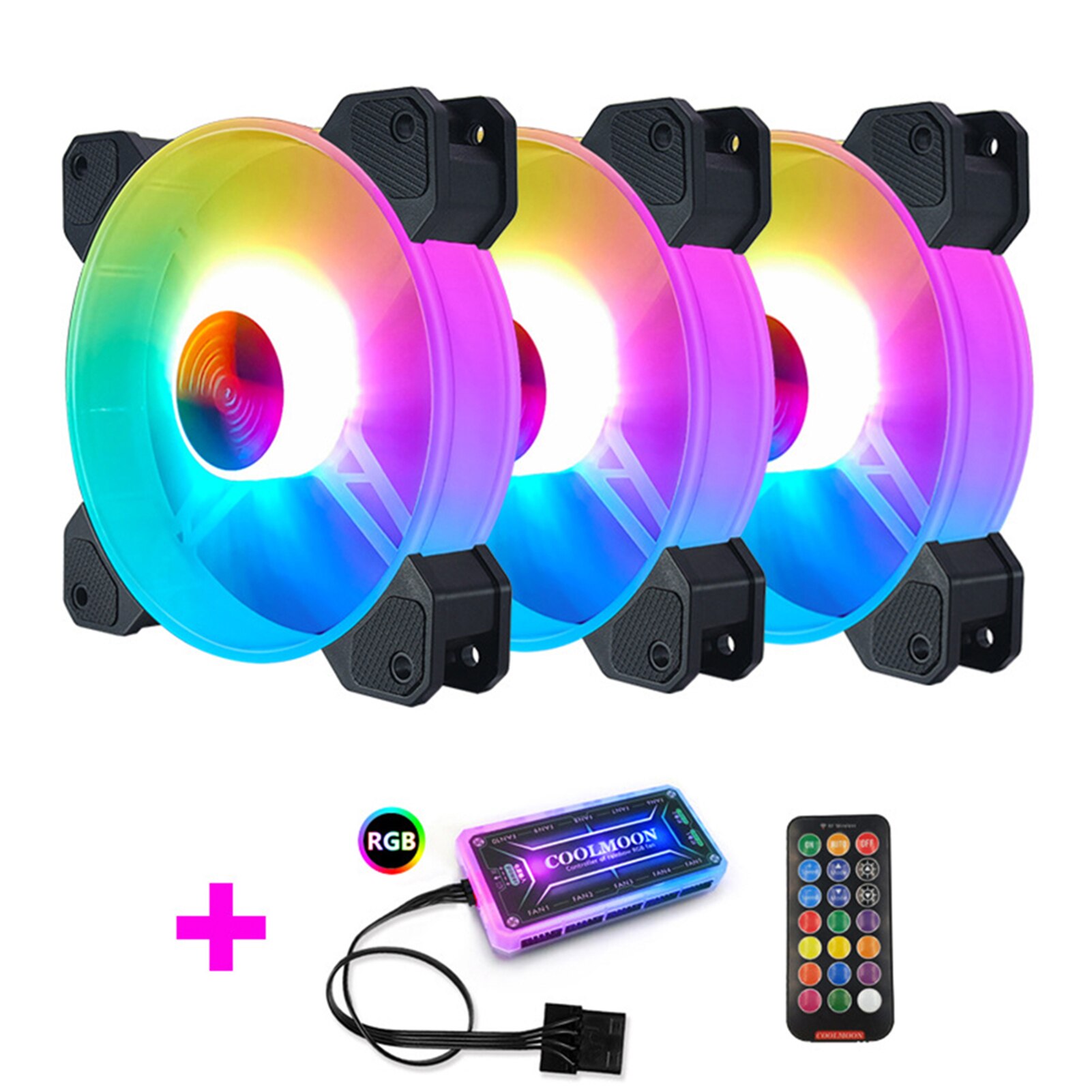 3pcs/set Quiet Home Office Colorful Computer Cooling Fan With Music Rhythm 120mm RC Control RGB PC Adjustable Speed For Desktops