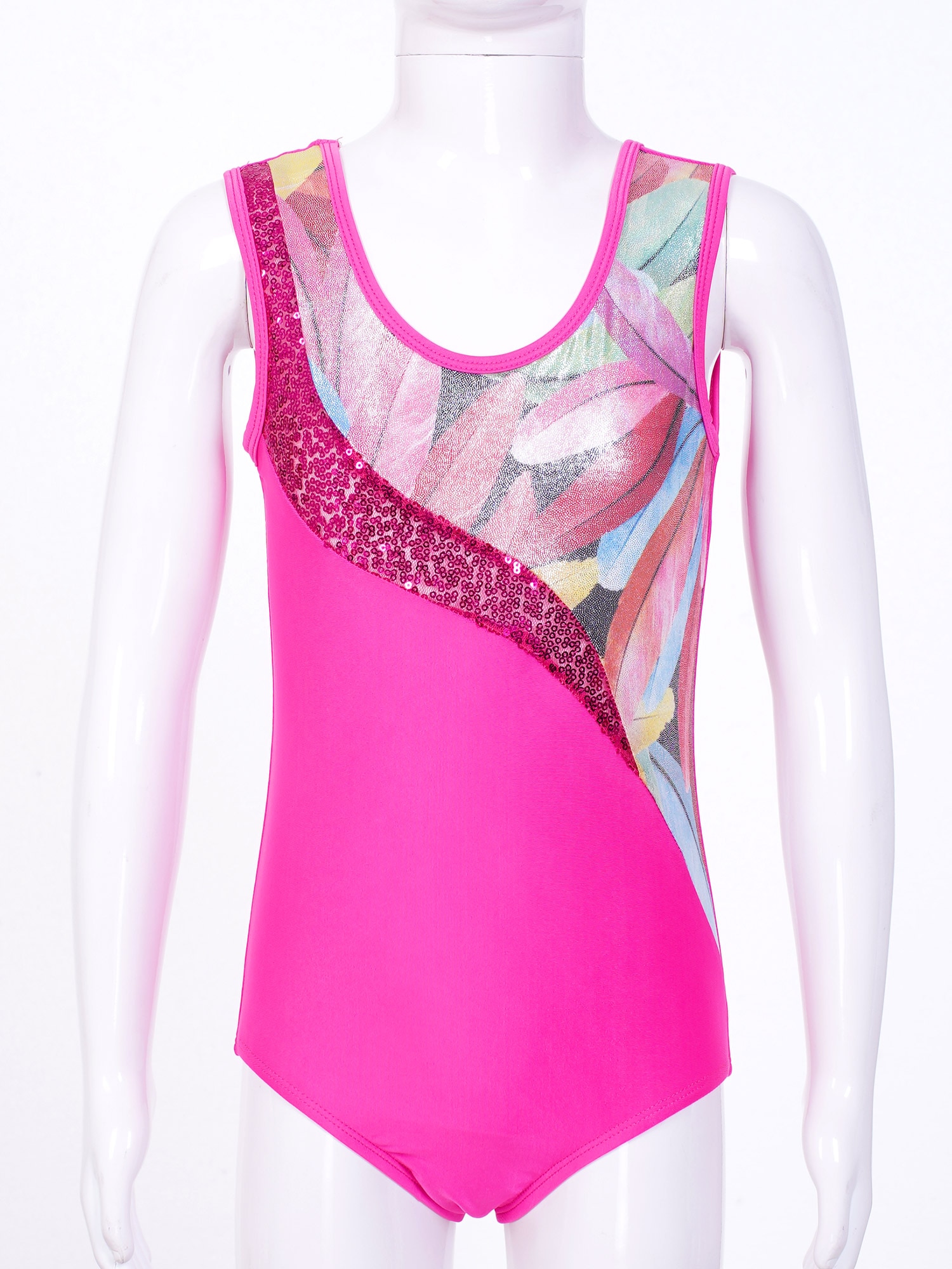 Combinaison de gymnastique pour filles, justaucorps une pièce, sans manches, paillettes, Patchwork, danse de Ballet