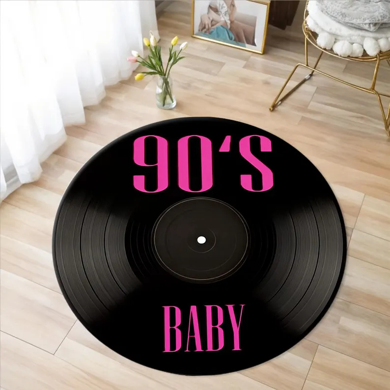 Impresso vinil registro de música tapete máquina lavável presente para amantes da música retro disco de vinil tapete redondo antiderrapante: 1400mm x 2000mm / Vermelho