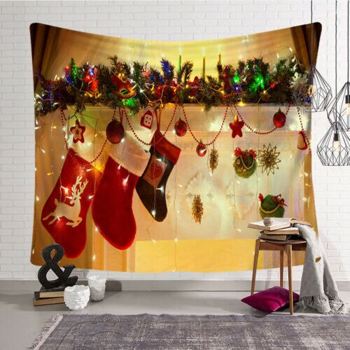 Digital Print Christmas Landscape Theme Picture Tapestry Background Wall Decoration Blanket Multi-Function Home Hotel Travel: L