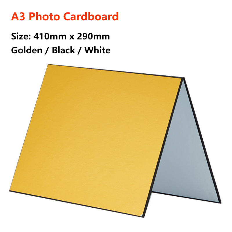 Reflector de cartón plegable para fotografía, 3 en 1 accesorio de luz, multiusos, papel reflectante blanco, negro y plata: A3  gold