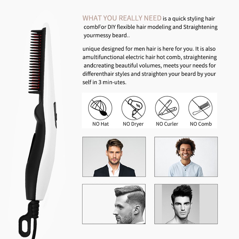 Electric Beard Straightener Comb 30s Quick Heated Brush Styler Travel Hair Styler Fast Warm-up Hair Straightener TW#3