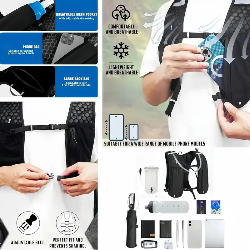 Running Hydration Vest Backpack for Hiking Cycling Marathon Lightweight Water Chest Pack With Phone Storage Pocket