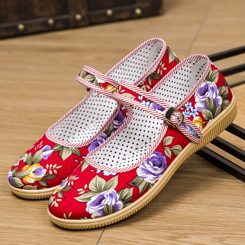Chinesische Schuhe Frauen Blumen- drucken Maria Jane Wohnungen Nationalen retro Jahrgang Ethnische Sandalen Weibliche lässig Schuhe Traditionellen Hausschuhe