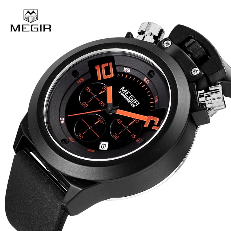 Megir heren quartzhorloges analoge chronograaf merk polshorloge heren siliconen band waterdicht uur 2004