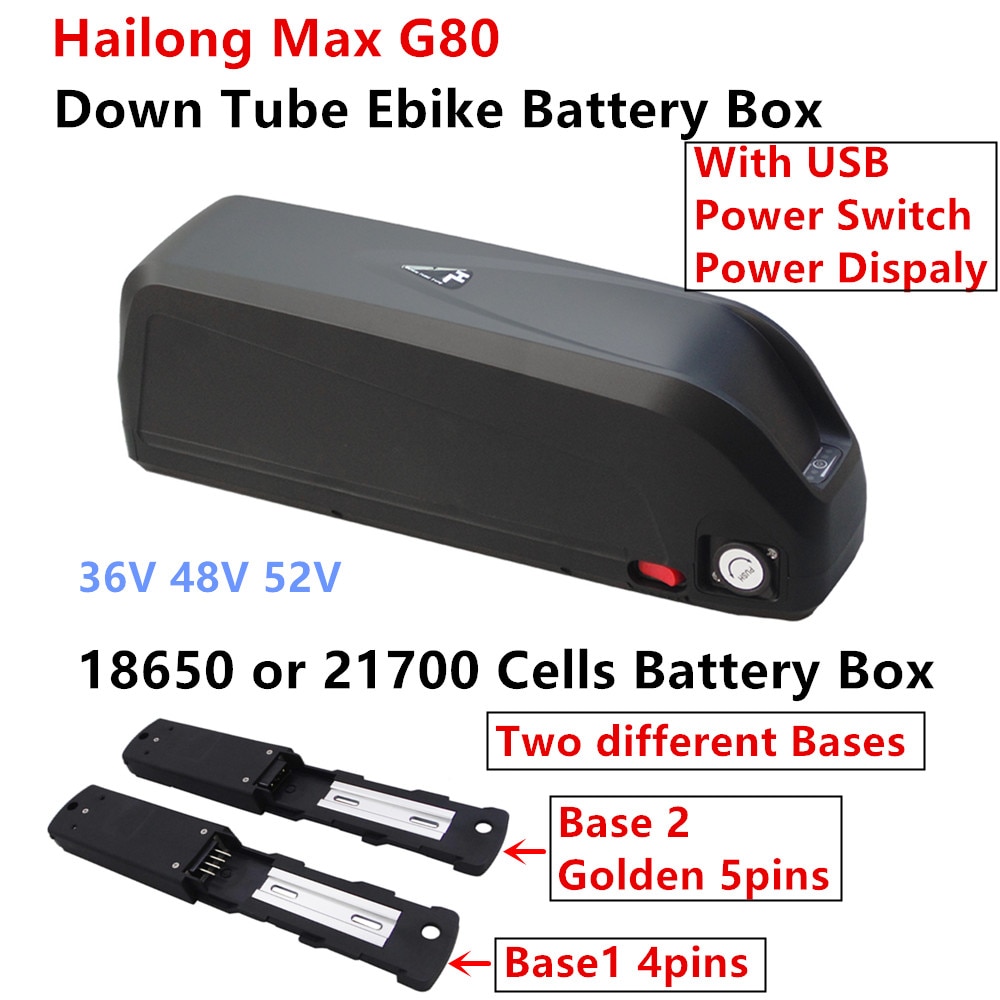Caja de batería Hailong Max G80 para bicicleta eléctrica, caja de batería de 18650 celdas, 36V, 48V, 52V, con USB, 70, 78 piezas, 21700 celdas