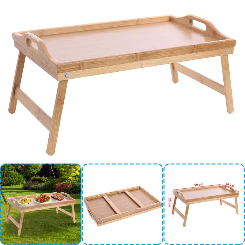 Wooden Lap Tray Folding Laptop Table Breakfast Serving Bed Trays with Flip Top and Legs Computer Desk Stand