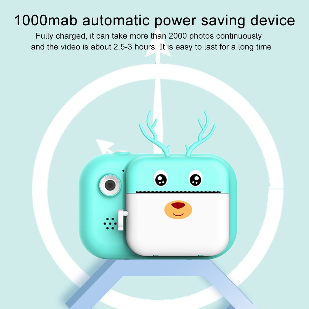 16G Instant Print Camera Zero Ink Photography Birthday USB Rechargeable 24MP Cute Antler Travel Selfie For Kids Digital