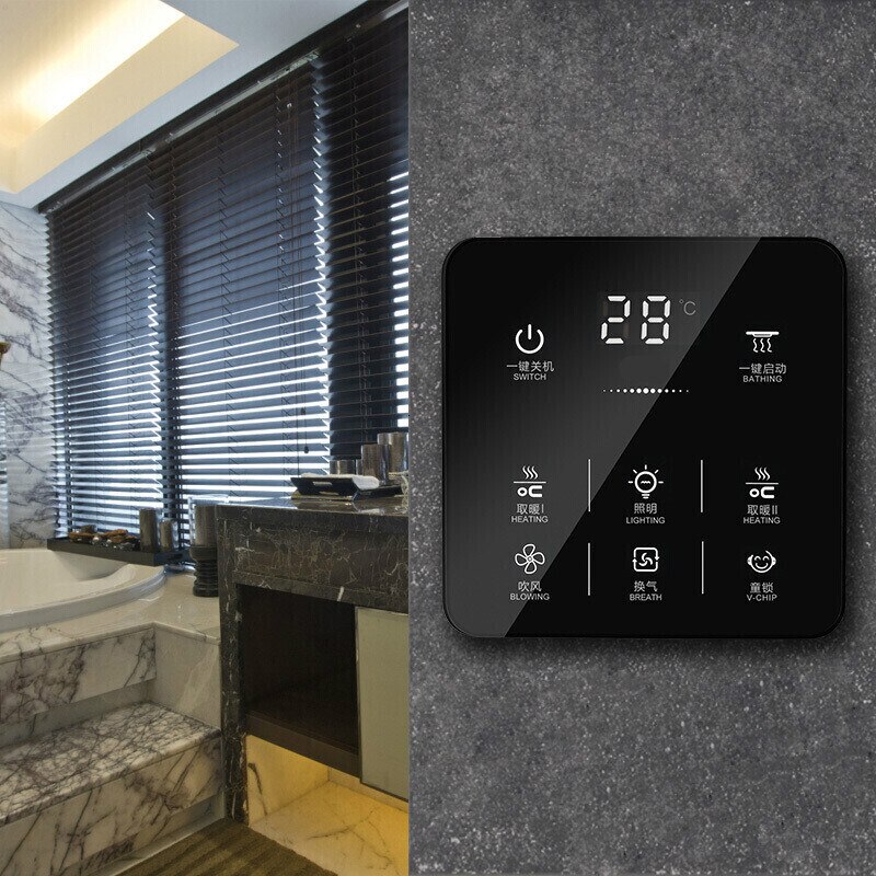 6 In 1 English menu Multifunction Smart Touch Yuba Switch Socket 6 Gang Bathroom Universal Waterproof Smart Touch Screen 86*86mm