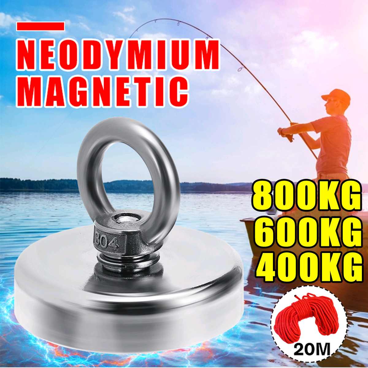 800KG fort aimant Pot pêche aimant mer profonde récupération crochet magnétique Permanent néodyme NdFeB magnétique pêche outil + 10M corde