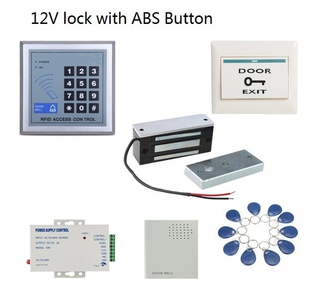 RFID Keypad Door Access Control System Kit Electric Magnetic Electronic Door Lock Key Fobs Full Set: 1