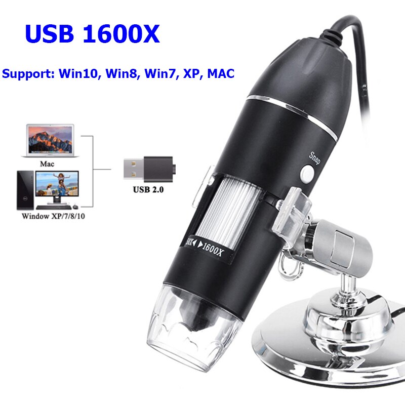 1000x / 1600x led usb digital mikroskop endoskop kamera mikroskop för mobiltelefon reparation hår hud inspektion: Usb 1600x