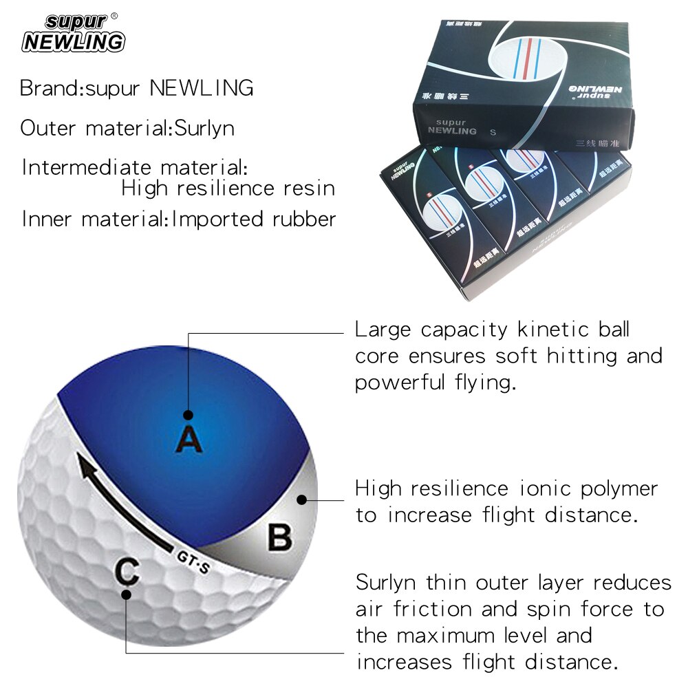 Brand Golf Ball 12pcs/box 3 colour full aim lines 3-piece golf game ball Super Long Distance with retail package