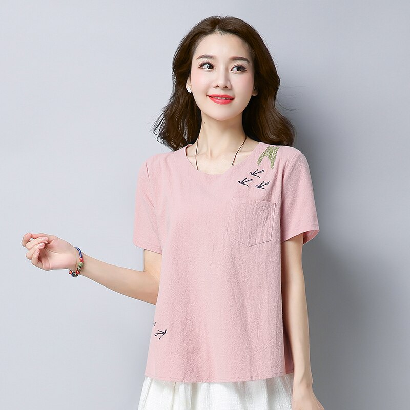 Zomer Zoete Losse Katoenen Linnen Vrouwen Shirt Blouse Korte Mouw Vrouwen Tops Blusas Borduren Vrouwen Kleding D834 30