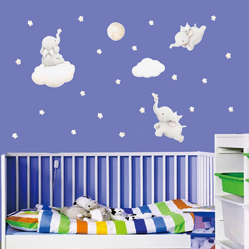 Cartoon Stars Cloud Wall Stickers Elephant Animal Sticker Baby Kids Room Decoration Nordic Style Nursery Plasic Wall Decals
